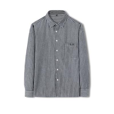 China 2021 hot sale men's long sleeve gray casual shirt gentleman's single breasted shirt vertical stripe anti-pilling for sale