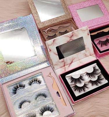 China Long Storage Container Package Natural Custom Case Book Eyelash Packaging Box With Mirror for sale