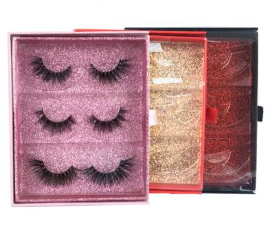 China Wholesale Natural Long Customized Empty 3 Pairs Pink Mink Lash Eyelash Tray Packaging Box for sale