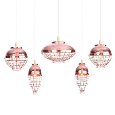 China Industrial #Black Metal Wire Cage Iron Pendant Lights with Fabric Pendant Light for Dining Room and Living Room Pendant Lamp for sale