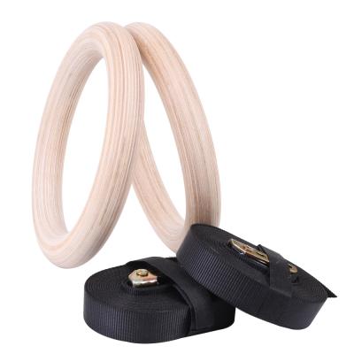 China Fitness Equipment Application Gym Rings Wooden Rings Adjustable Buckle Straps With Non-Slip Training Rings for sale