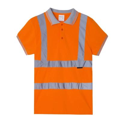 China Reflective T-shirts Turn Down Collar Fluorescent Color Short Sleeve T-shirt Breathable Fabric QUICK DRY Fabric Safety Reflective Shirt for sale