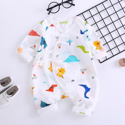 China Breathble YLITU Summer Comfy 100% Cotton Crepe Shorts Sleeves Baby Onsie Lace Up Romper for sale