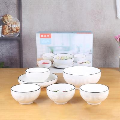 China Disposable Ceramic Tableware Bowl Dish Six Piece Set Household Soup Bowl Oil Pot Seasoning Boxes Set Advertising Printing for sale