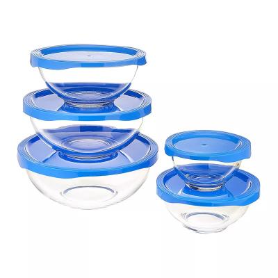 China Viable Airtight Lids for 5 Piece Glass Nesting Mixing Bowls Set with Kitchen Storage Fruit Salad Cereal Flour for sale