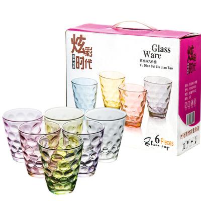 China Viable Wholesale Colored Glass Water Cup Set Gift Box 6 Pcs Drink Mugs Under $1 for sale