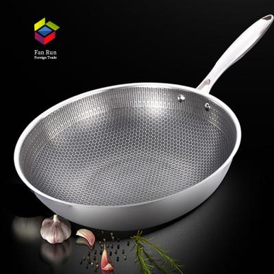 China Viable Wholesale China Stainless Steel Nonstick Wok With Customizable Logo Honeycomb Wok With Handle for sale