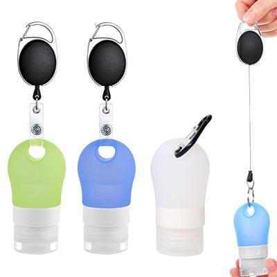 China Silicone Travel Size Cosmetic Empty Hand Sanitize Bottle Holder Key Chain With Hole 30ml Hand Gel Key Chain Bottles With Carabiner Hooks for sale