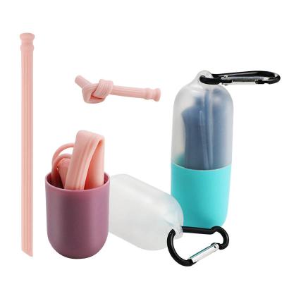 China 2020 Viable Newcomers Reusable Boba Straws Collapsible Custom Logo Silicone Drinking Straw Case With Keychain for sale