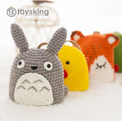 China Japan Crocheted Kawaii Cartoon Keychains Handmade Knitted Totoro Car Key Protect Bag for sale