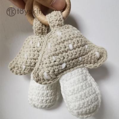 China Healthy Rattle TK Star Mushroom Handmade Rattle Crochet Teething Wooden Chew Toys Ring For Baby Teether Toys for sale