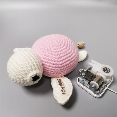 China TK Handwork Yarn Crochet Newborn Baby Gifts Pull String Music Box Toy for Infant Amogurumi Turtle with Beech Wood Bead 18cm for sale