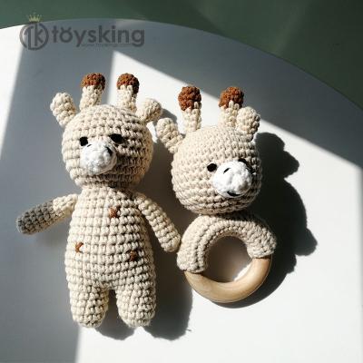 China Baby Gifts TK Fox Deer Organic Crochet Rattle Knitting Teether Ring Baby Chew Toy Baby Amigurumi Baby Shower Gift Set for sale