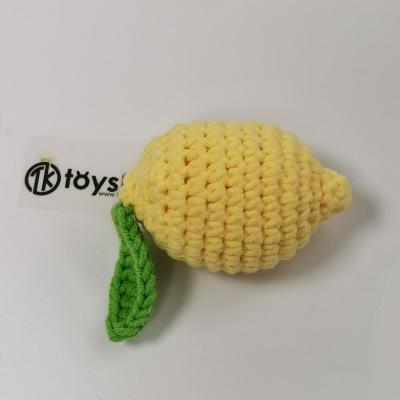 China Education ToysKing 100% Manual Cotton Yarn Crochet Vegetables Fruit Baby Toys Amigurumi Knitted Soft Rattle Toy Yellow Lemon for sale