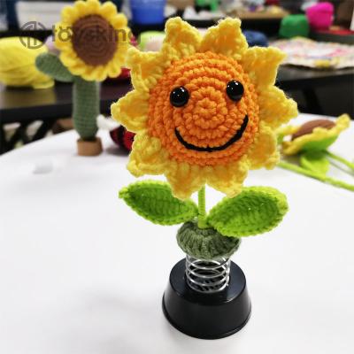 China Dashboard Decorations Sunflower Car Accessories Decor or Gifts, Crochet Smiley Shaking Sun Flowers Bobblehead Dashboard Car Decor Gifts for sale