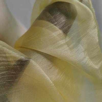 China High quality silky soft breathable 10d semi sheer crushed like pleated crepe organza fabrics for evening dresses for sale