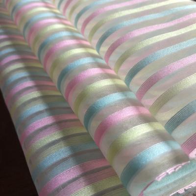 China RTS Shrink-Resistant Three Color Interweave Dyed Rainbow Pattern 10MM Stripe Organza Fabric For Decoration And Dresses for sale