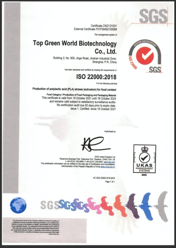 ISO22000 - Top Green World Biotechnology Co., Ltd.