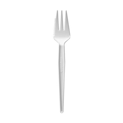 China 100% Disposable Compostable Biodegradable Tableware Restaurant PLA Cutlery Biodegradable PLA Serrated Fork For Cake Catering for sale