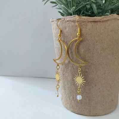 China BOHEMIA bohemian hot sale oversea opal gemstone earrings Halloween crescent moon earrings gift ethnic witchy romantic jewelry for women for sale