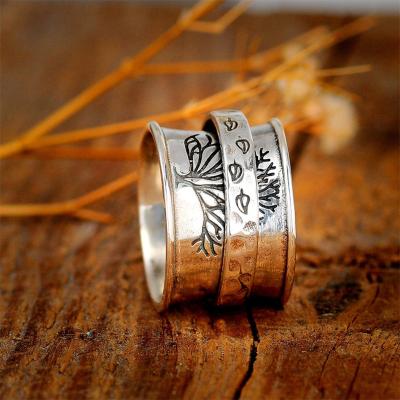 China Retro Vintage Bestselling Jewelry Creative Rotating Ring The Tree Of Life Ring With Leaves Simple Vintage Cut Out Ring for sale