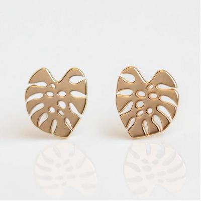 China TRENDY Leaf Shape Stats Turtle Brass Metal PVD Plated Real Gold Leaves Stud Earrings For Women for sale