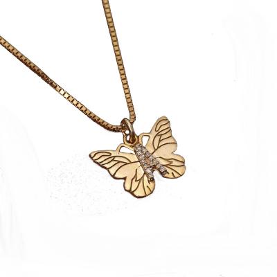 China TRENDY INS Butterfly English Letter A CZ Brass Zirconia PVD Plated Real Gold Long Chain Necklace For Women Gift Elegant Necklace for sale