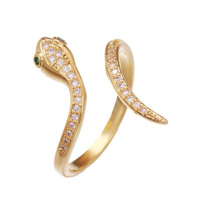 China Hot Selling Classic Ring Fashion American And European Zircon Inlaid Snake PVD Plated 18K Gold Snake Open Adjustable Ring for sale