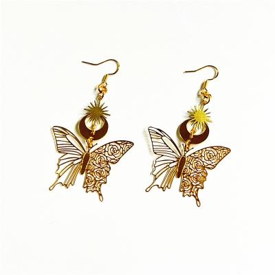 China BOHEMIA Amazon fashion boho jewelry novelty Celestial Crescent Star Moon western earrings hollow butterfly filigree earrings for women for sale