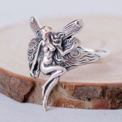 China TRENDY simple punk ring personality vintage angel earrings jewelry retro fashion metal rings for women and girls for sale