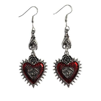 China European and American jewelry neo-gothic dark gothic punk jewelry rose heart shape blood eye drop epoxy bat post earrings for sale