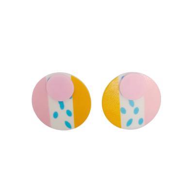 China BOHEMIA Fun Colorful Round Button Palette Printing Acrylic Earrings Niche Personality Stud Earrings for sale