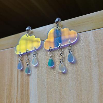 China New Cute Creative Resin Acrylic Cute Colorful Raindrops Clouds Beautiful Funky Earrings For Women for sale