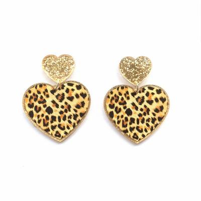 China New Fashion Fall And Winter Valentine's Day Retro Vintage Love Leopard Glitter Stud Earrings Pink Acrylic Mail Earrings For Women for sale