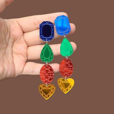 China FASHIONABLE Colorful Mirror Color Resin Earrings Acrylic Matching Long Glass Geometric Stone Shape Diamond Block Earrings For Women for sale