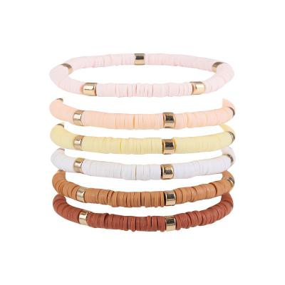 China European and American Fashion Pottery Round Disc Simple Soft Women's Bracelets 6 Sets Vintage Jewelry Stretch Bohemian Bracelet for sale