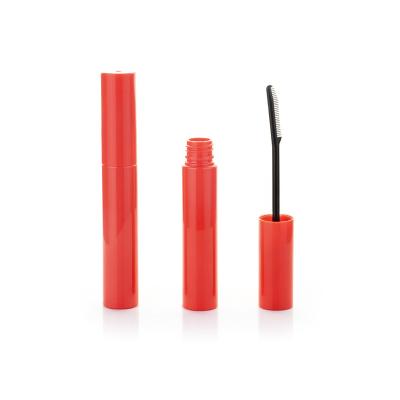 China Round Red Plastic Empty Mascara Tube Bottle With Built-in Brush Curved Mascara Wand Container 8ml for sale