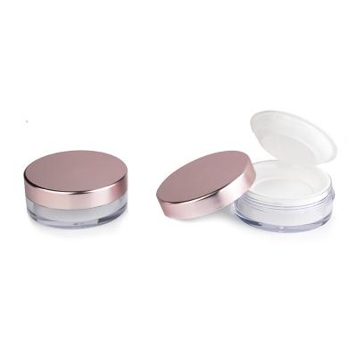 China With Window Clear Rose Gold Cosmetic Packaging Luxury Loose Powder Contract Case With Strainer Loose Powder Jar Custom for sale