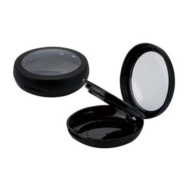 China Black Empty Cheap Mini Compact Powder Crate Loose Shape Powder Container With Window Luxury Compact Powder Jar for sale