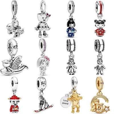 China Japanese FASHION Angel Of Heart Married Couples Girl Doll and Boy Pendant Beads 925 Sterling Silver Charm DIY Jewelr Bracelet Fit Pandoraer for sale