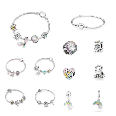 China CLASSIC Original 925 Sterling Silver Bracelet Collection Fairy Tale Rainbow Ferris Wheel Unicorn Pendant Beaded DIY Charm Bracelet for sale