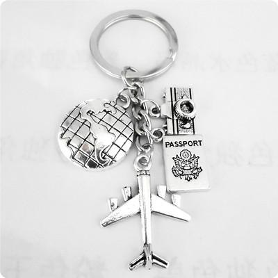 China HJ FASHION company direct sales of the latest European and American passport travel jewelry earth plane DIY camera key chain key chain for sale