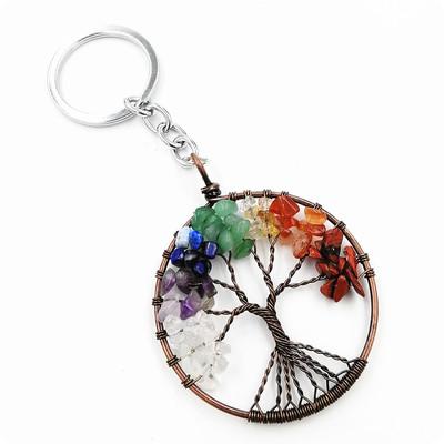 China HJ FASHION company direct sales wholesale colorful crystal stone tree of life main chain red copper tree of life rich tree main chain for sale