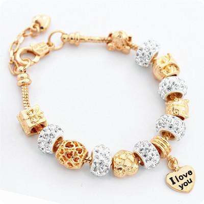 China Fashionable Jewelry Company HJ's Latest DIY Creative Jewelry Gold Colored Crystal Bead Bracelet Bracelet Love I Love You Bracelet for sale