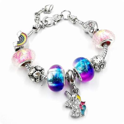 China HJ FASHION Jewelry Diy Direct Rainbow Beads Crystal Beaded Snake Bone Bracelet Full Diamond Unicorn Children's Gift for sale