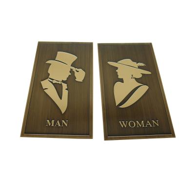 China Seamless Welding / Well Polished Customized Antique Etched 3d Laser Cut Toilet Metal Sign Plate For Stick On Wall for sale