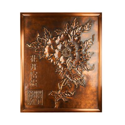 China Art Decor Home Laser Cut Square Brass Metal Relief Sculpture Hanging Wall Decor Handmade Tapping Art for sale