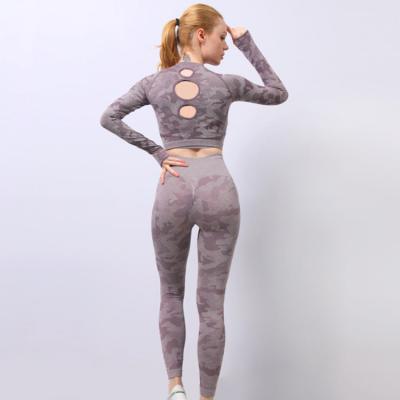 China Other Yoga Jacket 2Pcs Set Sports Suits Gym Long Sleeve Gaiters Fitness Sports Jackets for sale