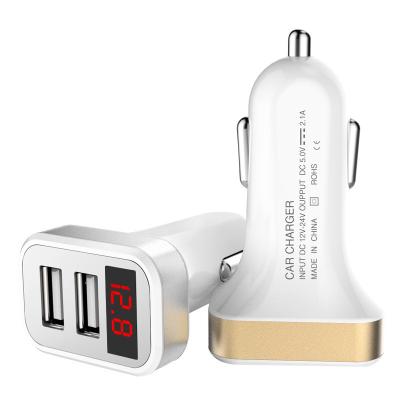 China Mobile Phone 2.1A Mobile Phone Digital Display Dual USB Car Charger Adapter USB Plug 2 Ports Car-Charger Fast For iPhone Samsung Ipad With Package for sale