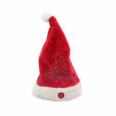 China Durable Electric Swing Santa Claus Christmas Hat Magic Dancing Singing Plush Hat for sale